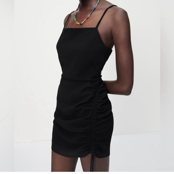Zara Black mini Dress drapped Small NWT - Picture 3 of 15